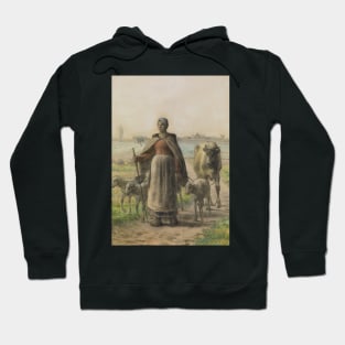 Paysanne Conduisant Aux Champs Sa Vache Et Ses Moutons by Jean-Francois Millet Hoodie